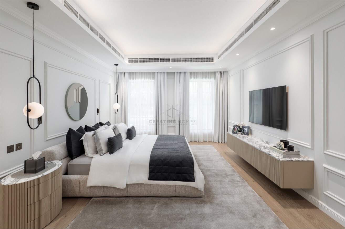 Bedroom in Creating Homes' Casa Blanca, located in Jumeirah Islands, Dubai