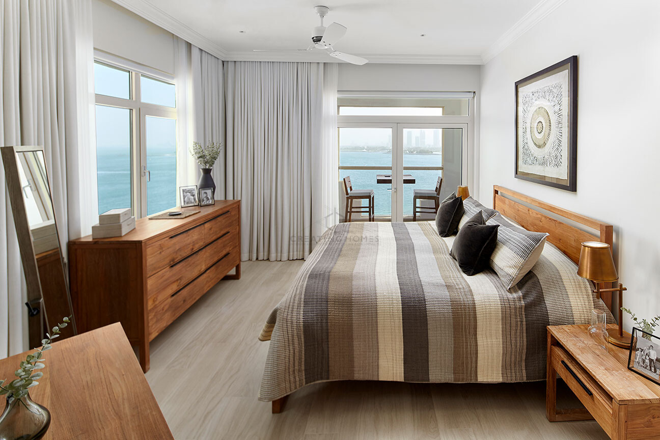 bedroom in Creating Homes' Shoreline Apartments project in Palm Jumeirah, Dubai.