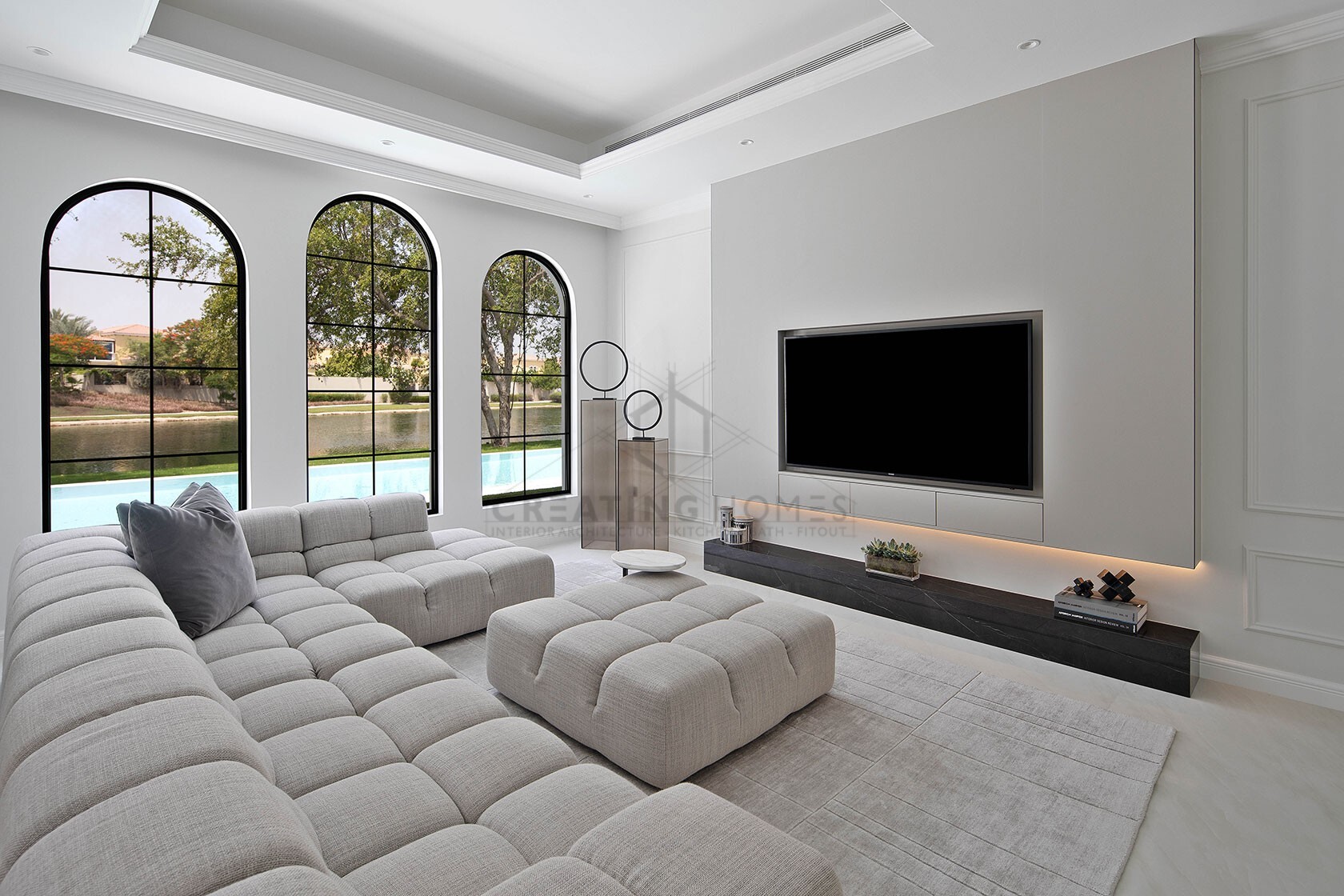 living room in Creating Homes' project Casa Blanca, located in Jumeirah Islands, Dubai