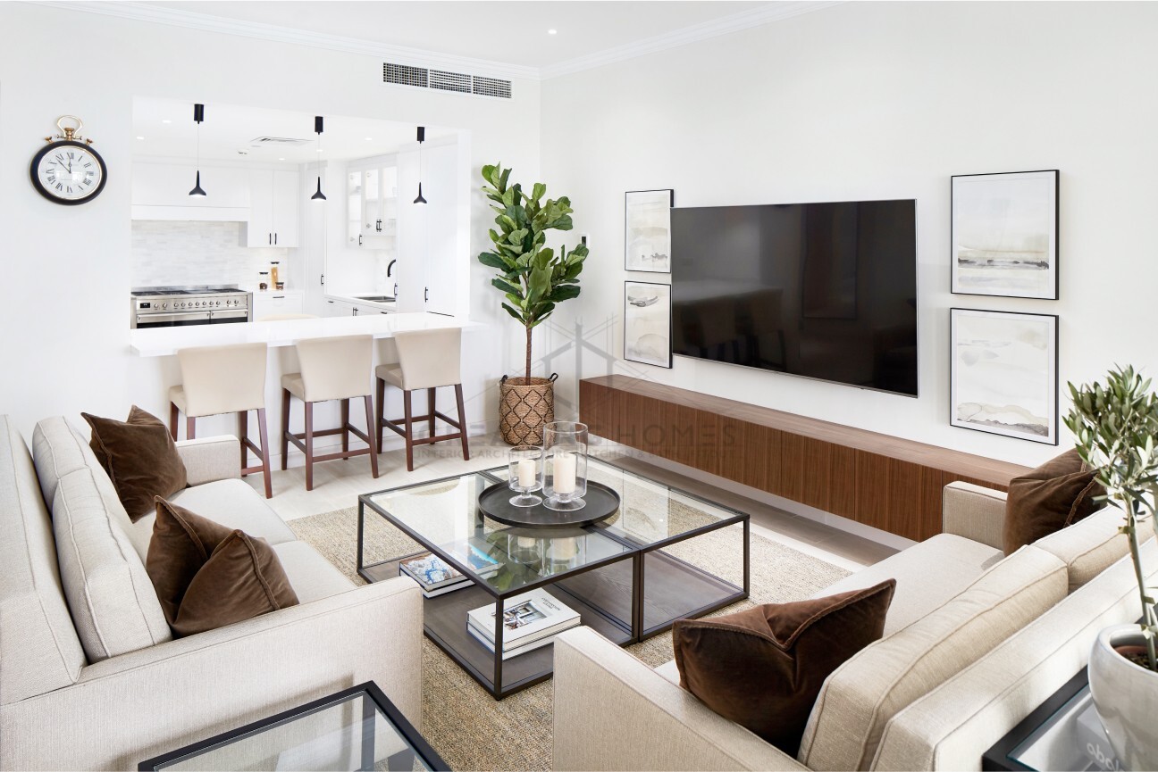 living room in Creating Homes' Shoreline Apartments project in Palm Jumeirah, Dubai.