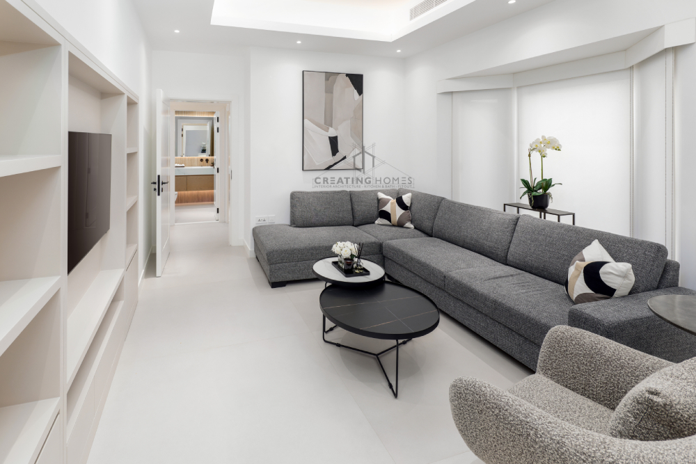 living room in Creating Homes' Casa Perla project in Jumeirah Islands, Dubai.